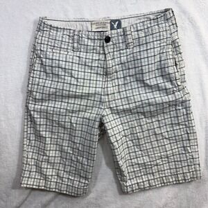 Y2K American Eagle M Shorts Blue Plaid Casual Beach Preppy Dadcore Summer Spring
